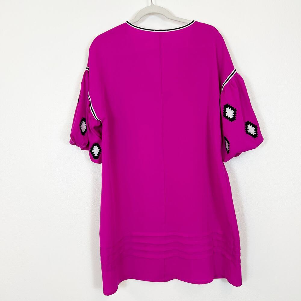 TCEC Fuchsia Pink Balloon Sleeve Dress With Front Tie Tassels Women's Large - Picture 5 of 10
